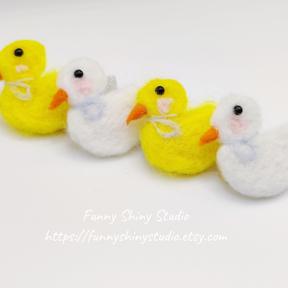 Wool Felt Duck Hair Clips With Glitter Velvet Ribbon Clips. Set Of 2.